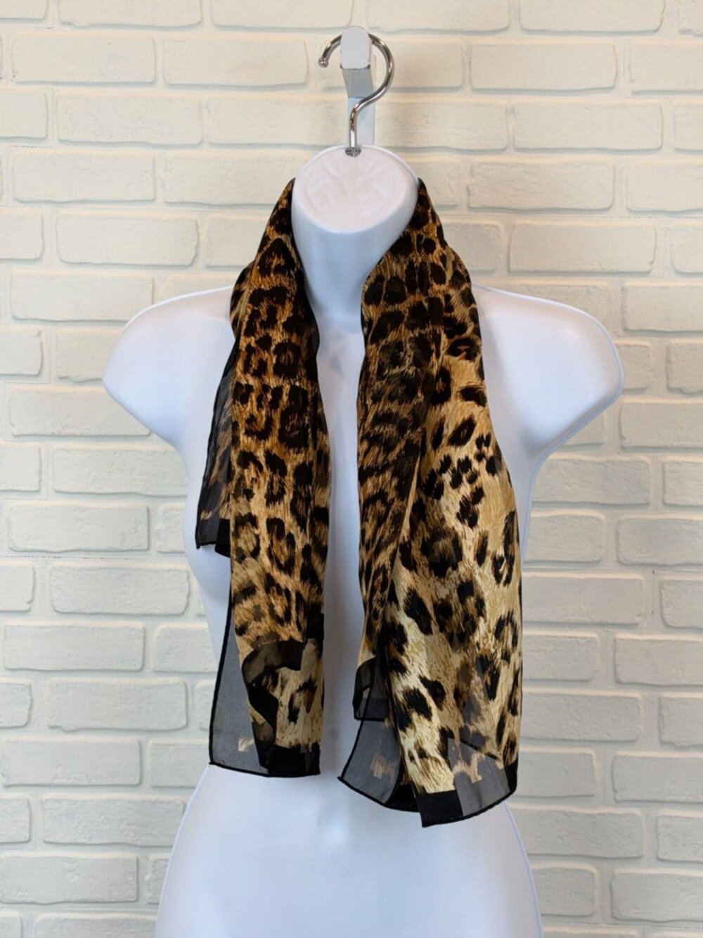 Anne Klein Leopard Print Scarf Brown Black Sheer